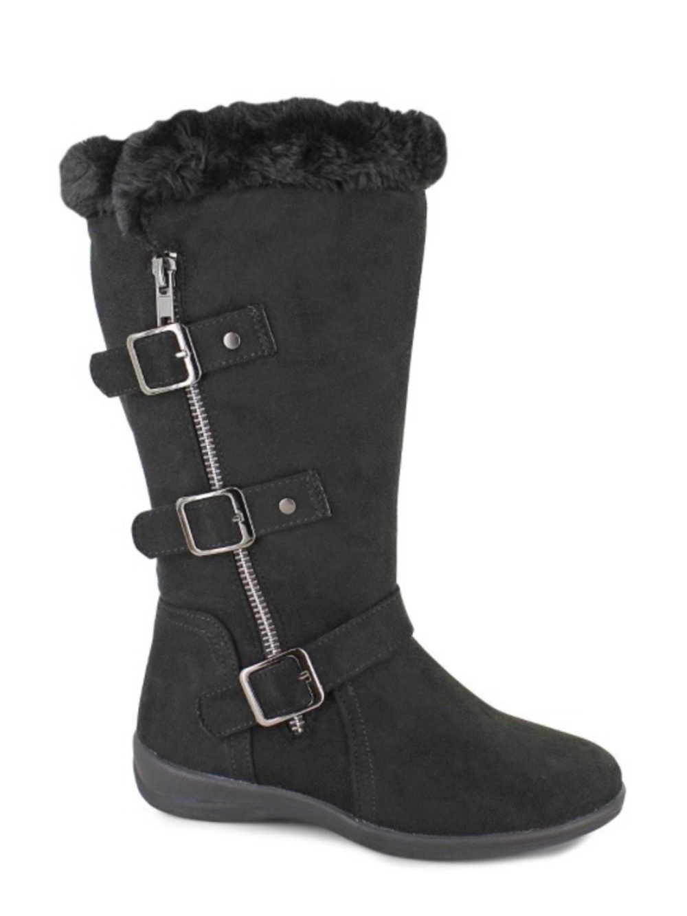 Hot Cakes Kids Black Faux Fur Buckle Zip Rain & Snow Boots Size 3.5